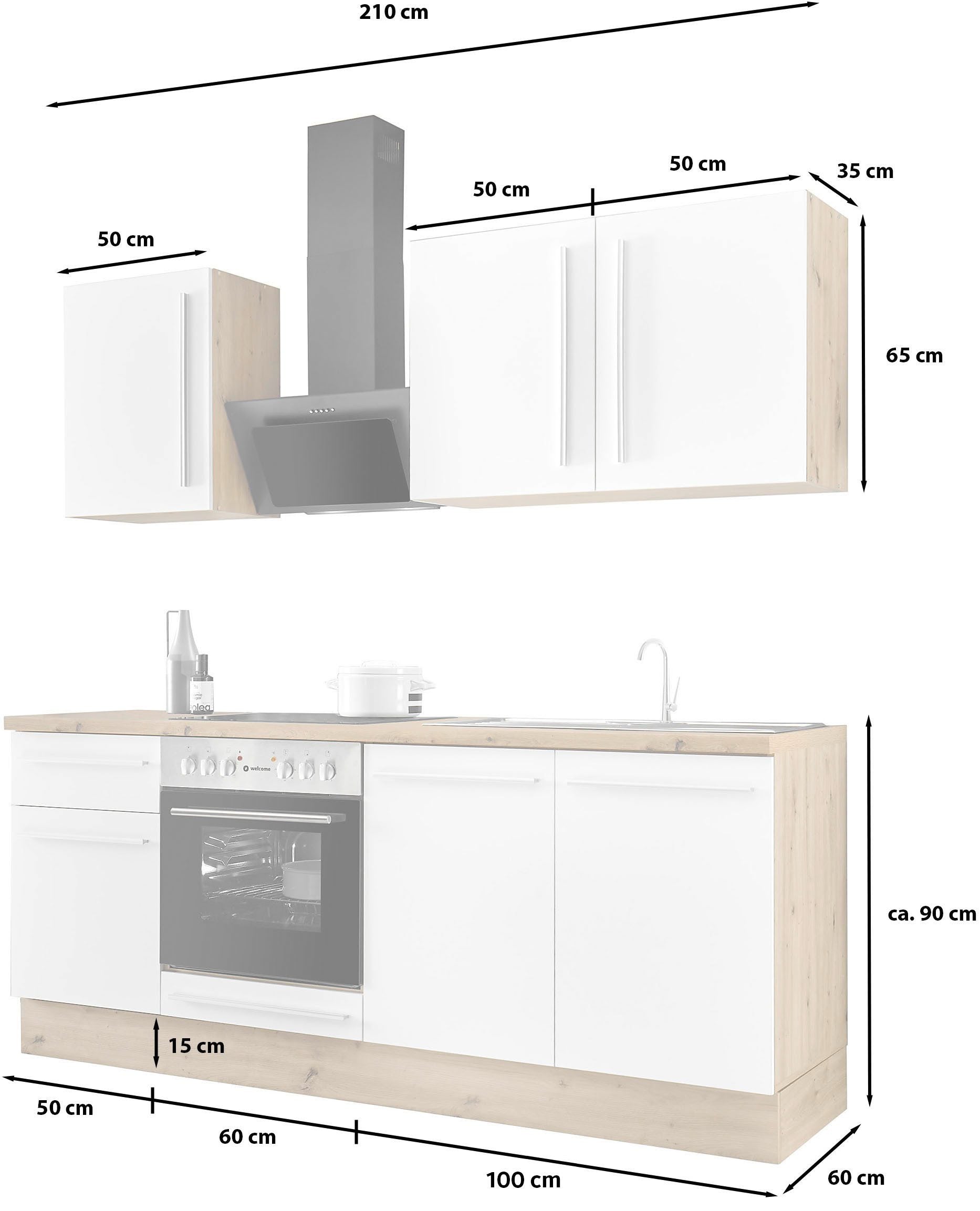 Moderne Küchenzeile FRANKFURT - WEIß – 210 cm  Sofort ab Lager lieferbar