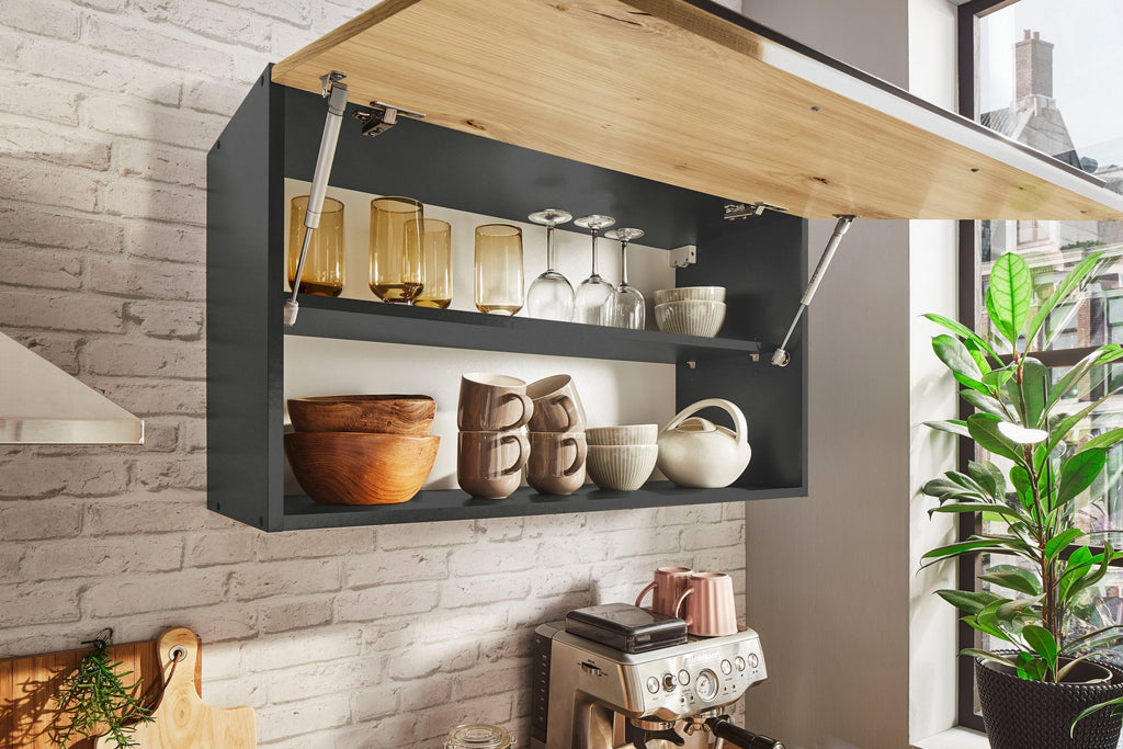 Moderne Küchenzeile BERLIN 320 cm – Holzoptik & Anthrazit | Sofort ab Lager
