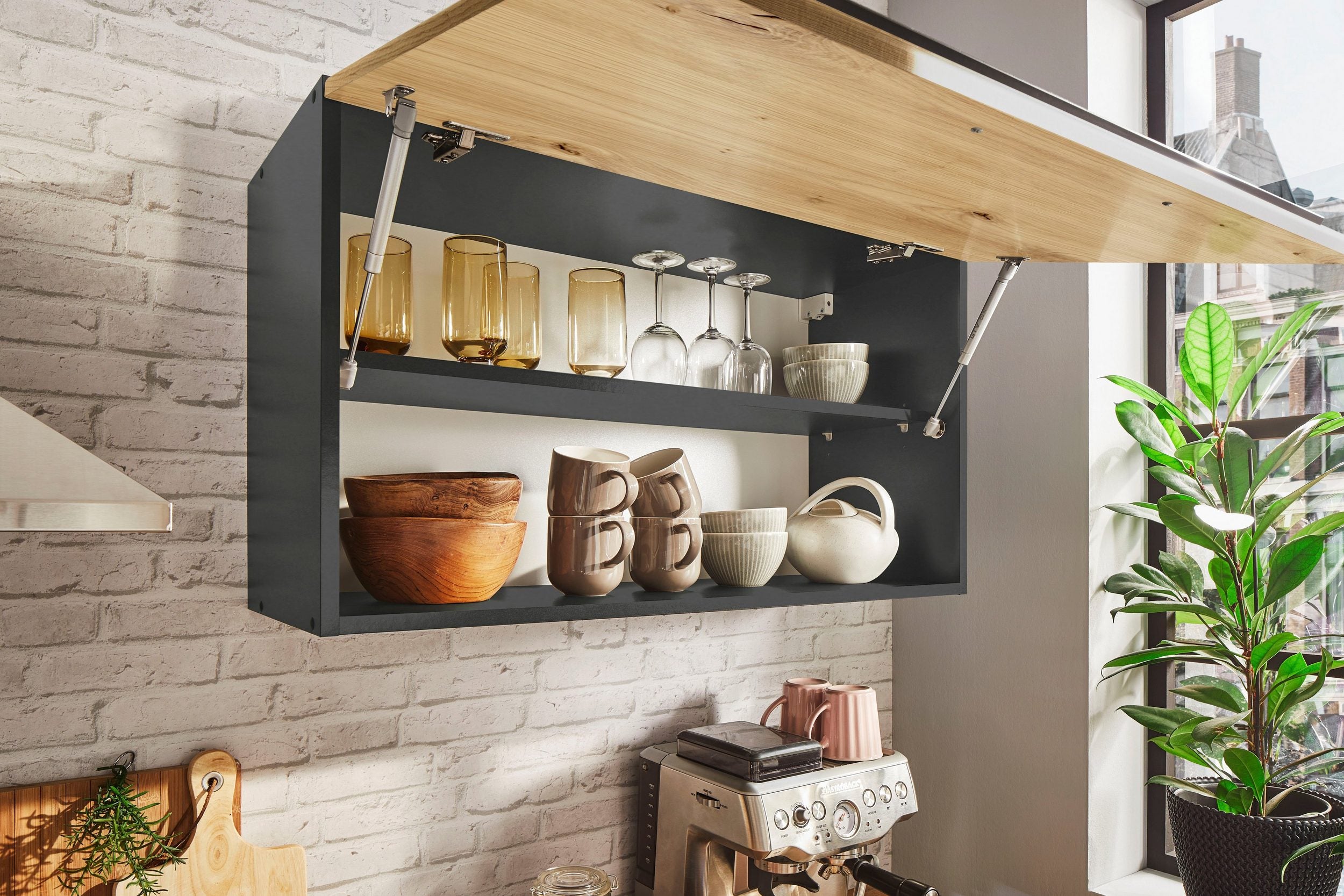 Moderne Küchenzeile BERLIN 320 cm – Holzoptik & Anthrazit | Sofort ab Lager