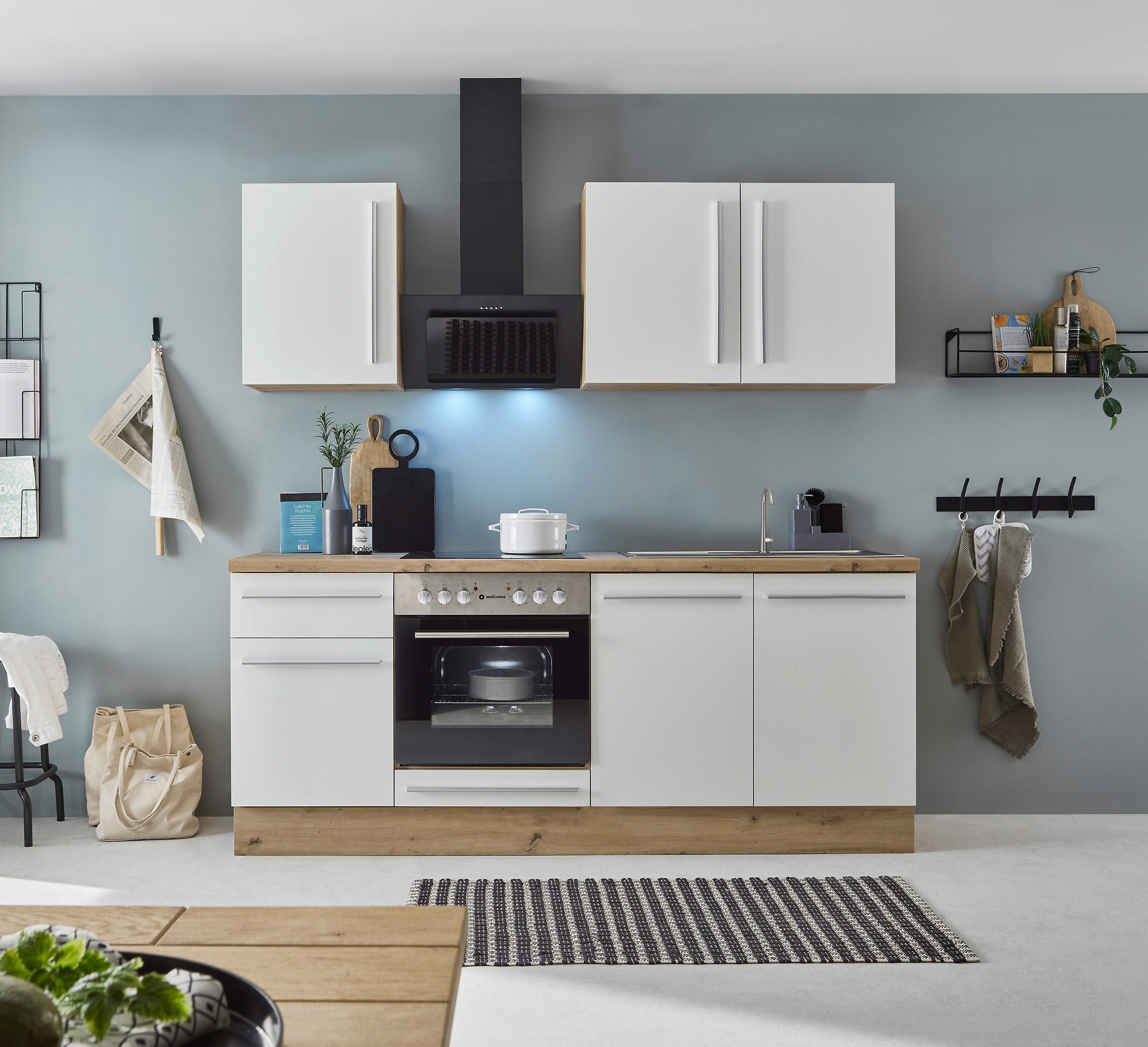 Moderne Küchenzeile FRANKFURT - WEIß – 210 cm  Sofort ab Lager lieferbar