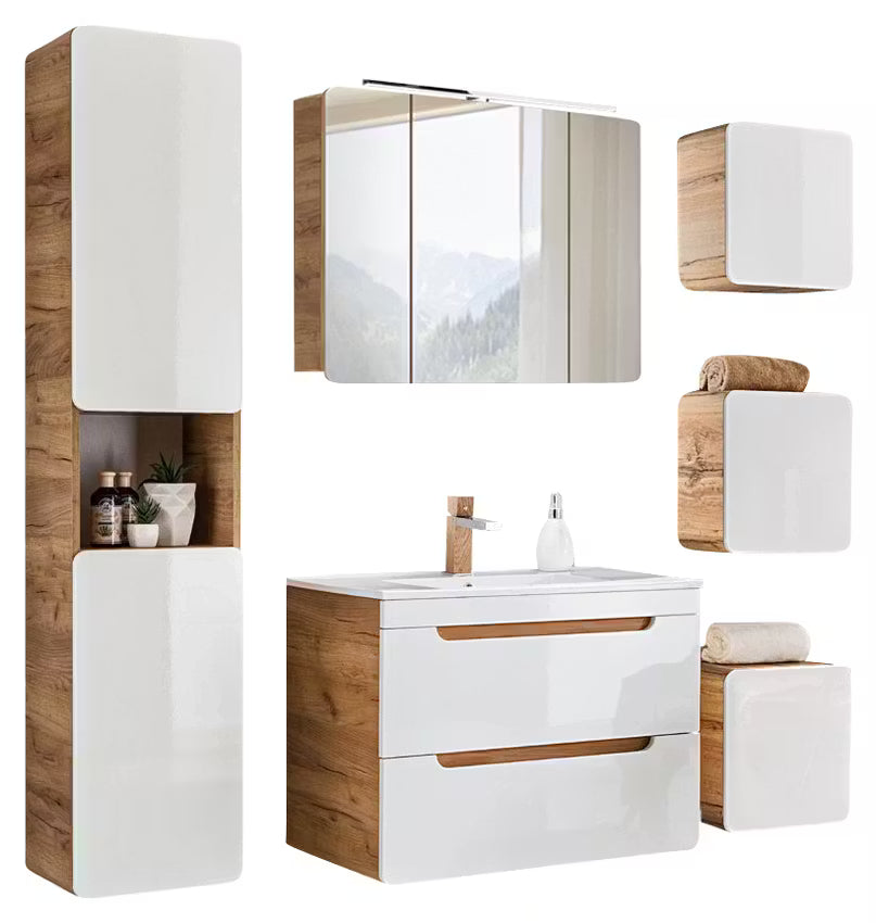 Badezimmer Komplettset ROMA Weiß Hochglanz