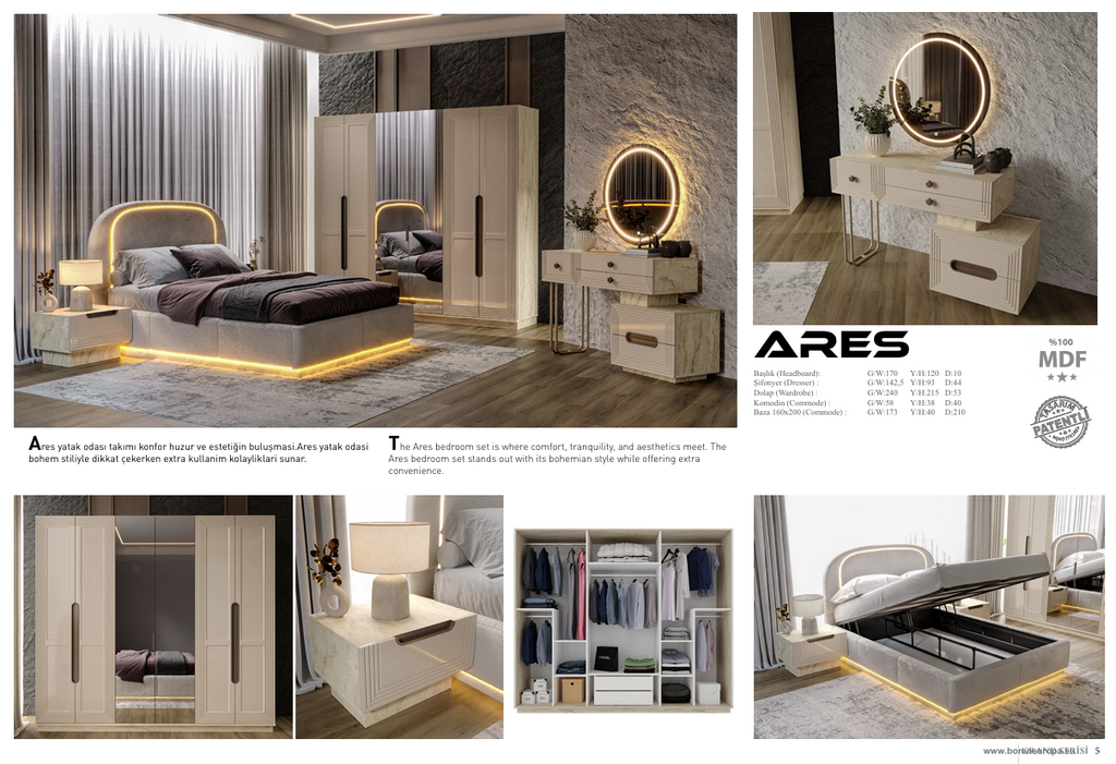 ARES Schlafzimmer Set – Modernes Luxusdesign mit LED-Beleuchtung