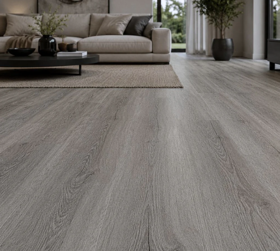 SPC Klick-Vinylboden Grau Eiche – 4,5 mm | Moderner Vinylboden mit Klicksystem | Wasserabweisend & Pflegeleicht