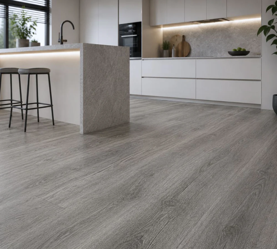 SPC Klick-Vinylboden Grau Eiche – 4,5 mm | Moderner Vinylboden mit Klicksystem | Wasserabweisend & Pflegeleicht