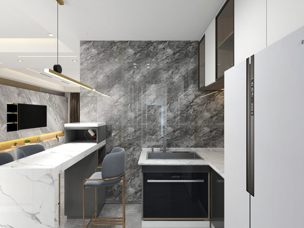 PVC Wandpaneel 120x260 cm Grau Stein Marmoroptik