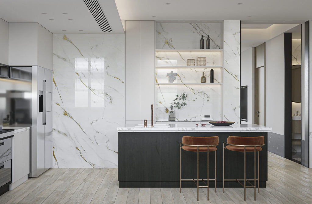 PVC Wandpaneel 120 x 260 cm Weiß Gold Marmoroptik