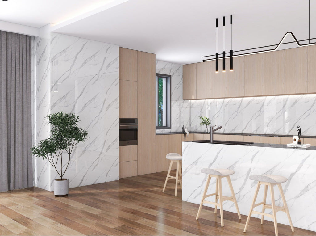 PVC Wandpaneel 122x260 cm Calacatta Weiß Marmoroptik