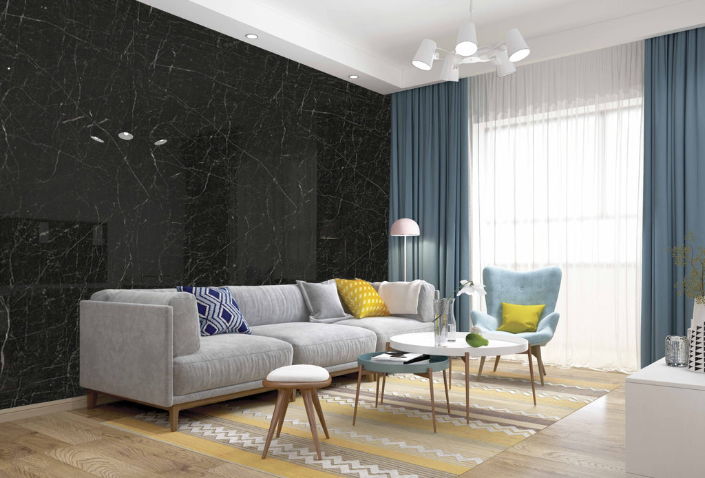 PVC Wandpaneel 120x260 cm Schwarz Weiß Marmoroptik