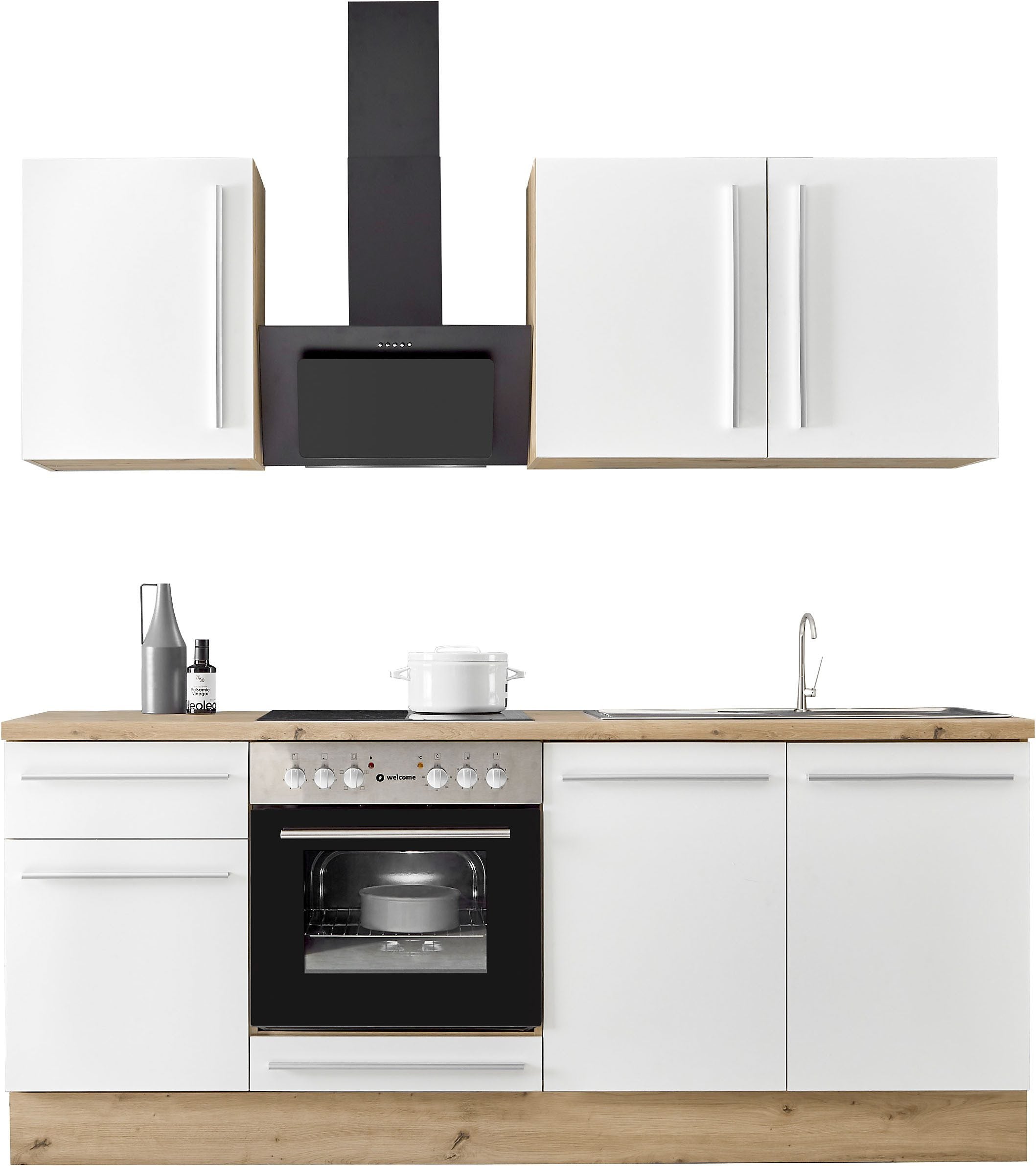 Moderne Küchenzeile FRANKFURT - WEIß – 210 cm  Sofort ab Lager lieferbar