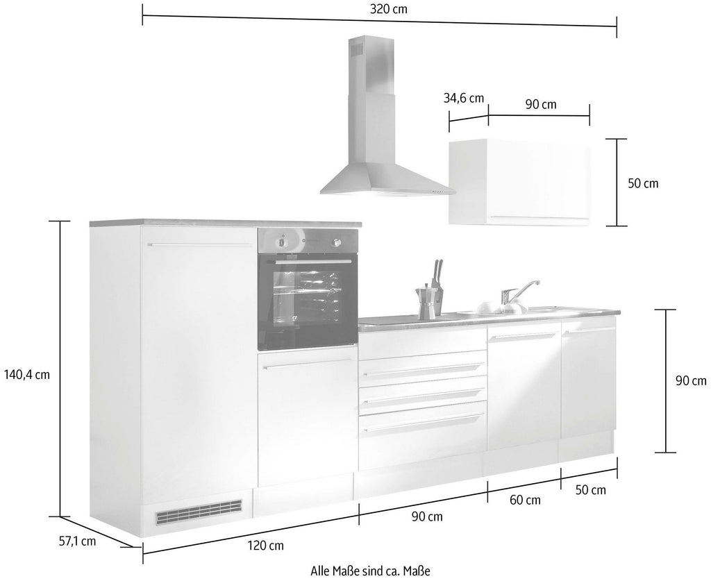 Moderne Küchenzeile BERLIN 320 cm – Holzoptik & Anthrazit | Sofort ab Lager