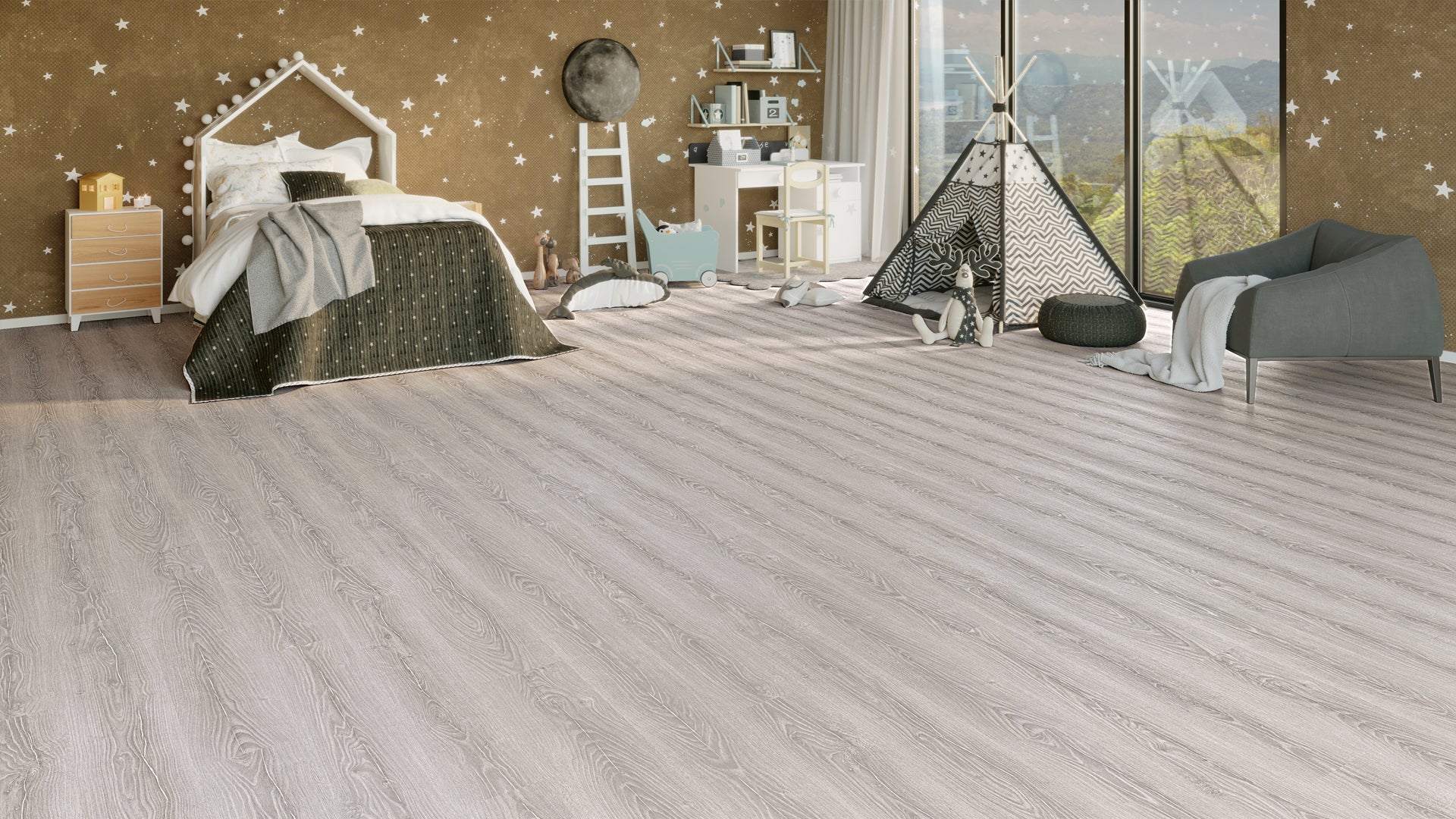 Karakum Laminatboden Set mit Fußleiste und Dämmung